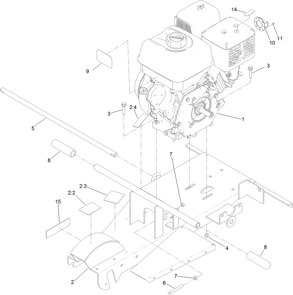 Engine And Frame Assembly Diagram and Parts List for 22615HD 402000000 - 404319999 Toro Stump Grinder