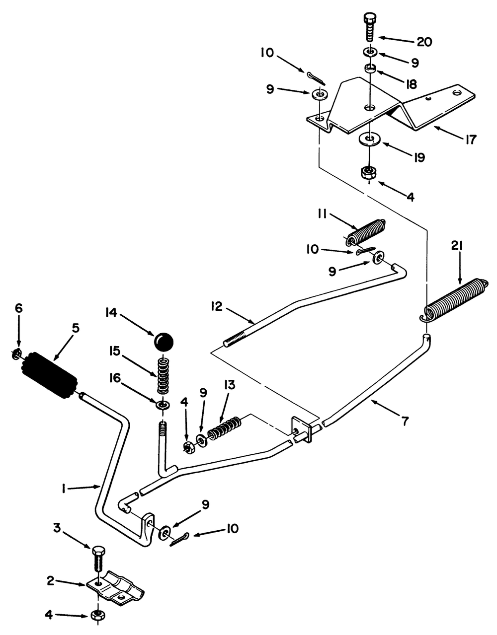 Clutch & Brake Linkage Assembly Diagram and Parts List for R3-12B602 2000001 - 2999999 Toro Lawn Tractor
