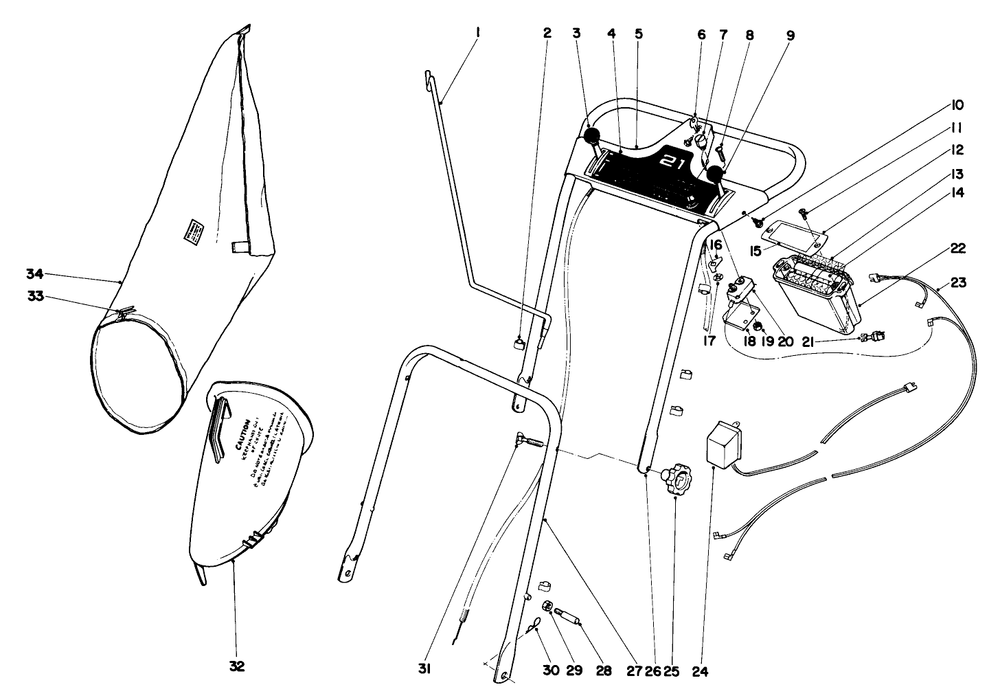 Handle Assembly Diagram and Parts List for 21172 2000001 - 2999999 Toro Lawn Mower