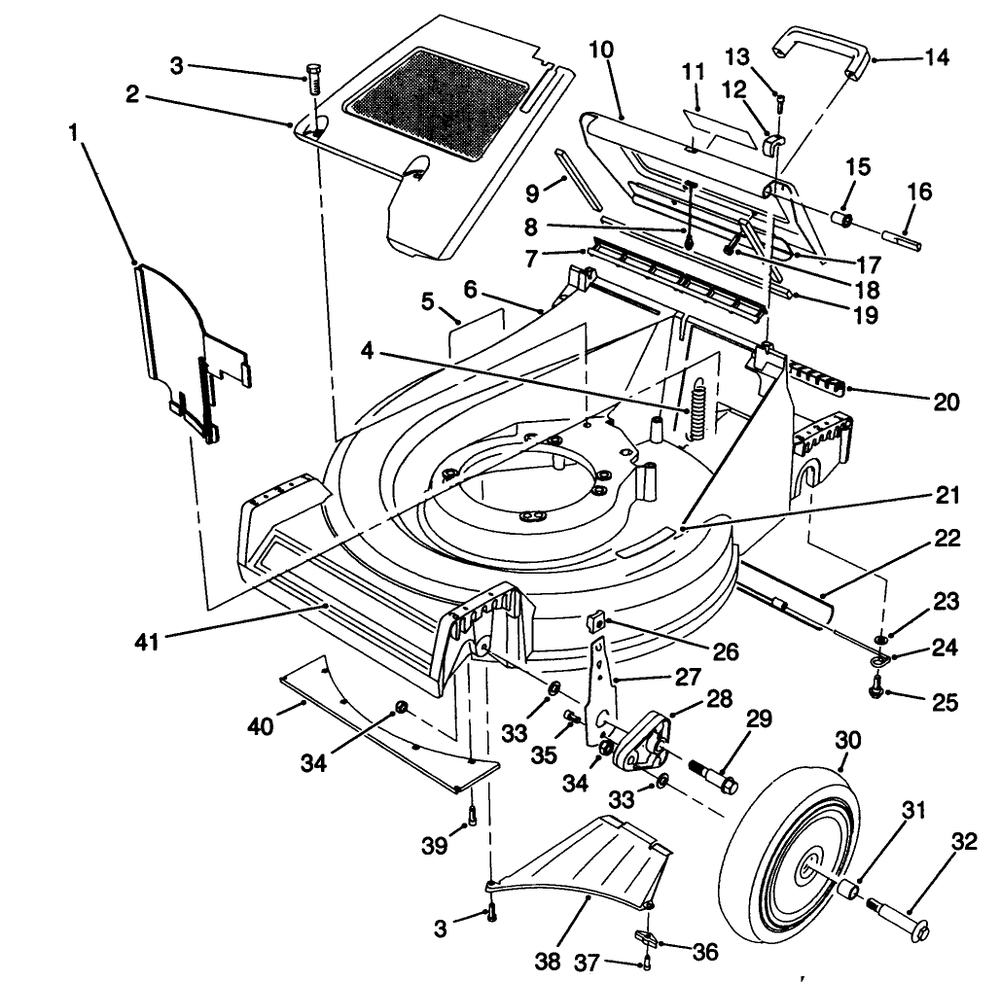 Housing Assembly Diagram and Parts List for 26625B 2000001 - 2999999 Toro Lawn Mower