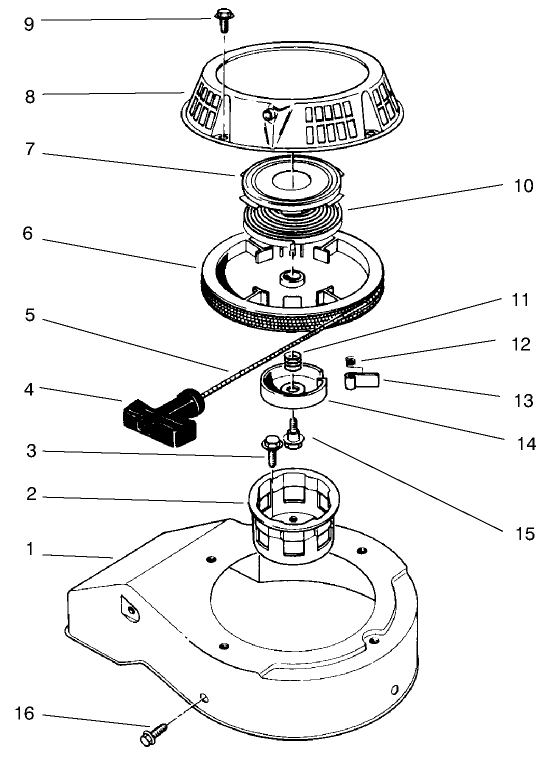 Recoil Assembly (Model No. 47pv9-3) Diagram and Parts List for 22038 9900001 - 9999999 Toro Lawn Mower