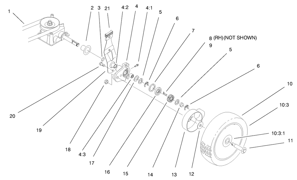 Gear Case And Wheel Assembly Diagram and Parts List for 20040 9900001 - 9999999 Toro Lawn Mower