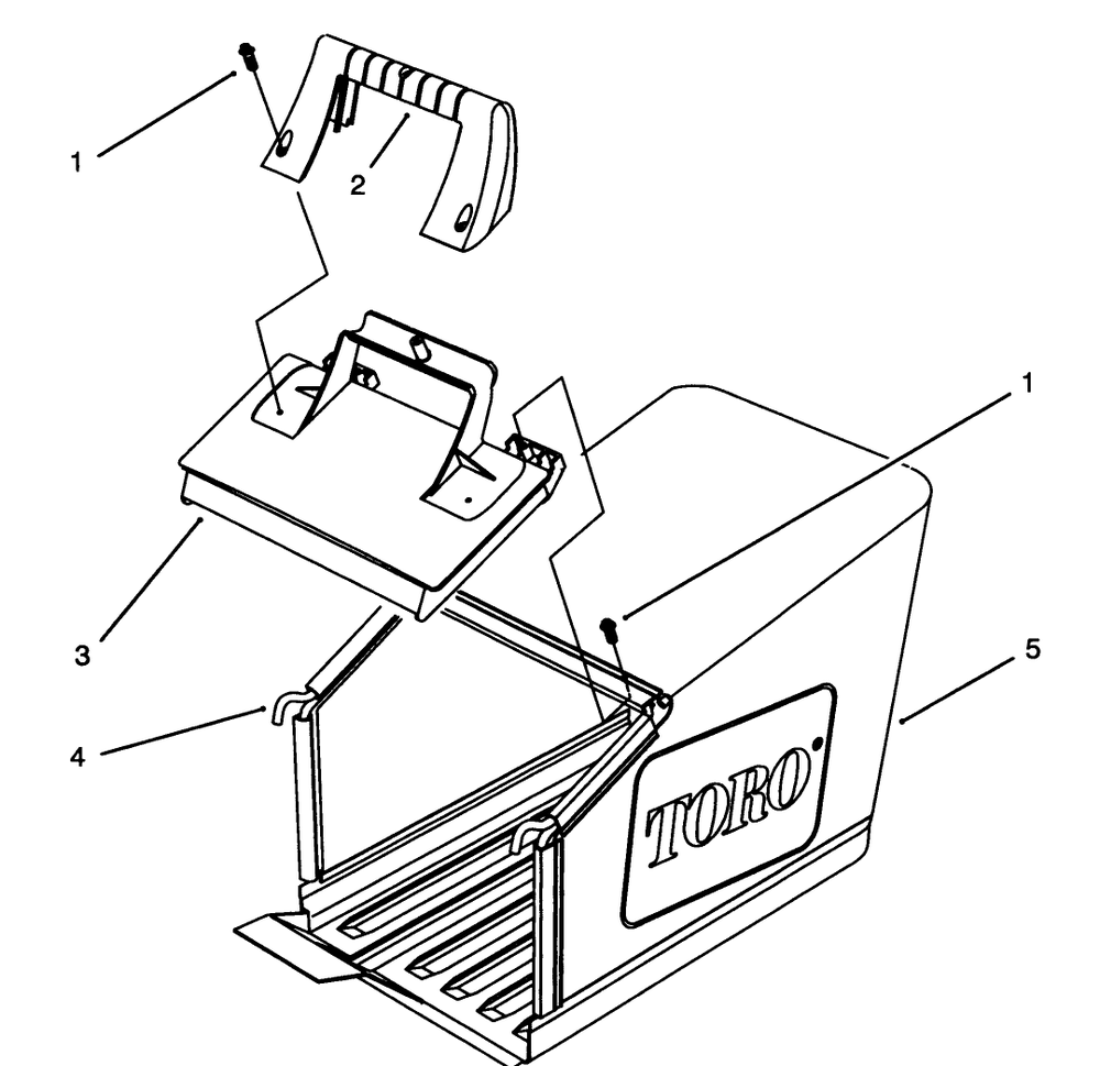 Grass Bag Assembly Diagram and Parts List for 20908B 4900001 - 4999999 Toro Lawn Mower