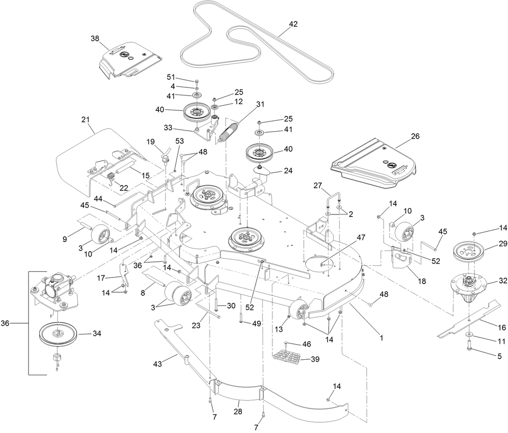 Deck Assembly Diagram and Parts List for 74060 402252575-404399999 Toro Lawn Mower