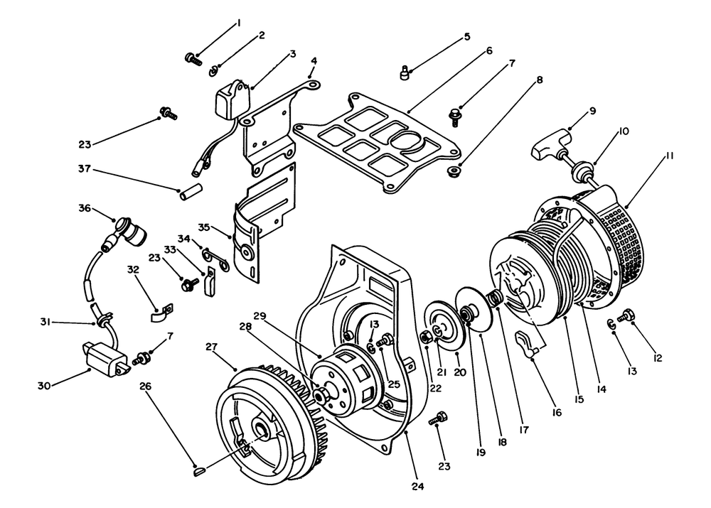Recoil Starter Assembly Diagram and Parts List for 62030 3000001 - 3999999 Toro Generator