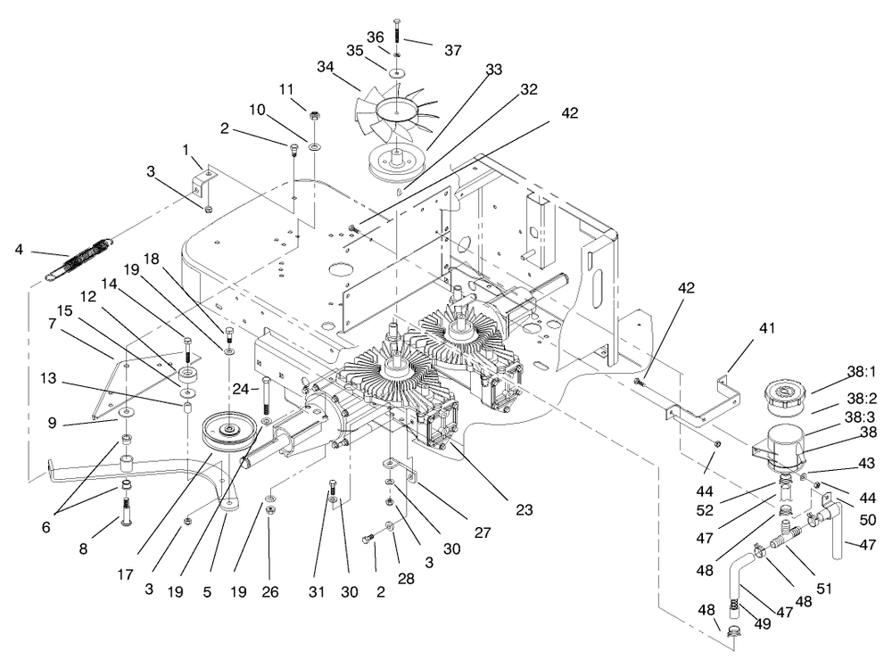 Transmission & Drive System Diagram and Parts List for 74105 79000001 - 79999999 Toro Lawn Tractor