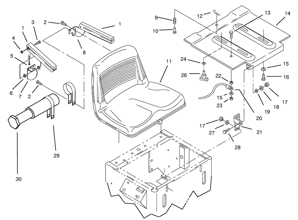 Seat Assembly Diagram and Parts List for 74101 590001 - 599999 Toro Lawn Tractor