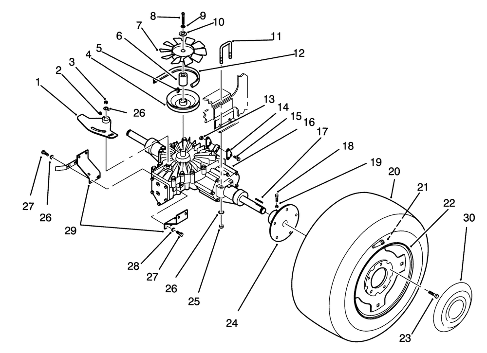 Rear Wheel And Transmission Assembly Diagram and Parts List for 72081 3900001 - 3999999 Toro Lawn Tractor