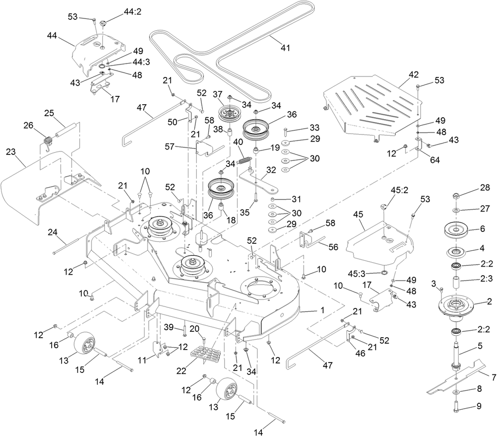 Deck Assembly Diagram and Parts List for 74453TE 404621105-999999999 Toro Lawn Tractor
