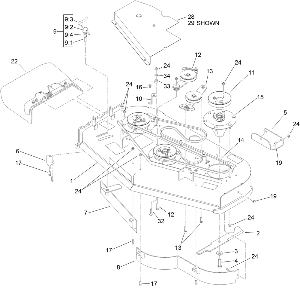 Deck Assembly Diagram and Parts List for 74568TE (311000001-311999999)(2011) Toro Lawn Mower