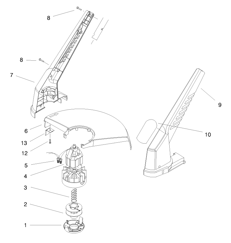 Motor & Housing Assembly Diagram and Parts List for 51306 89000001 - 89999999 Toro Trimmer
