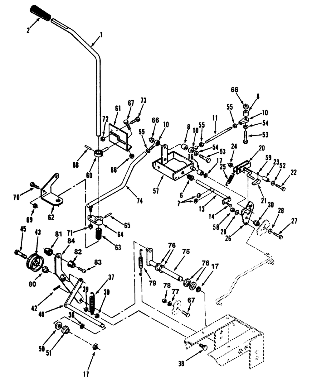 Clutch, Brake Motion Control Linkage Diagram and Parts List for 73401 3900001 - 3999999 Toro Lawn Tractor