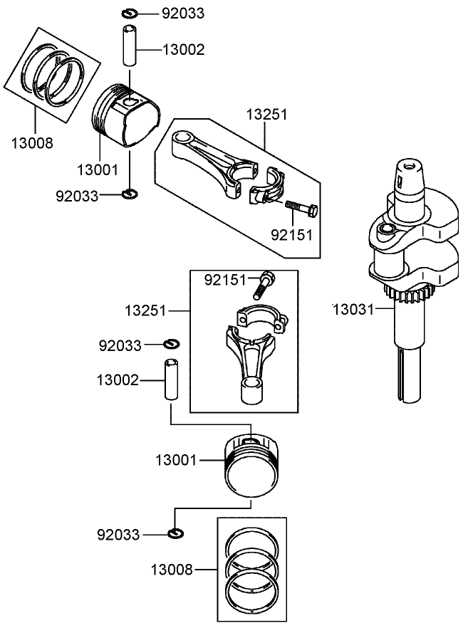 Piston/Crankshaft Assembly Diagram and Parts List for 74410 (250007001-250999999)(2005) Toro Lawn Mower
