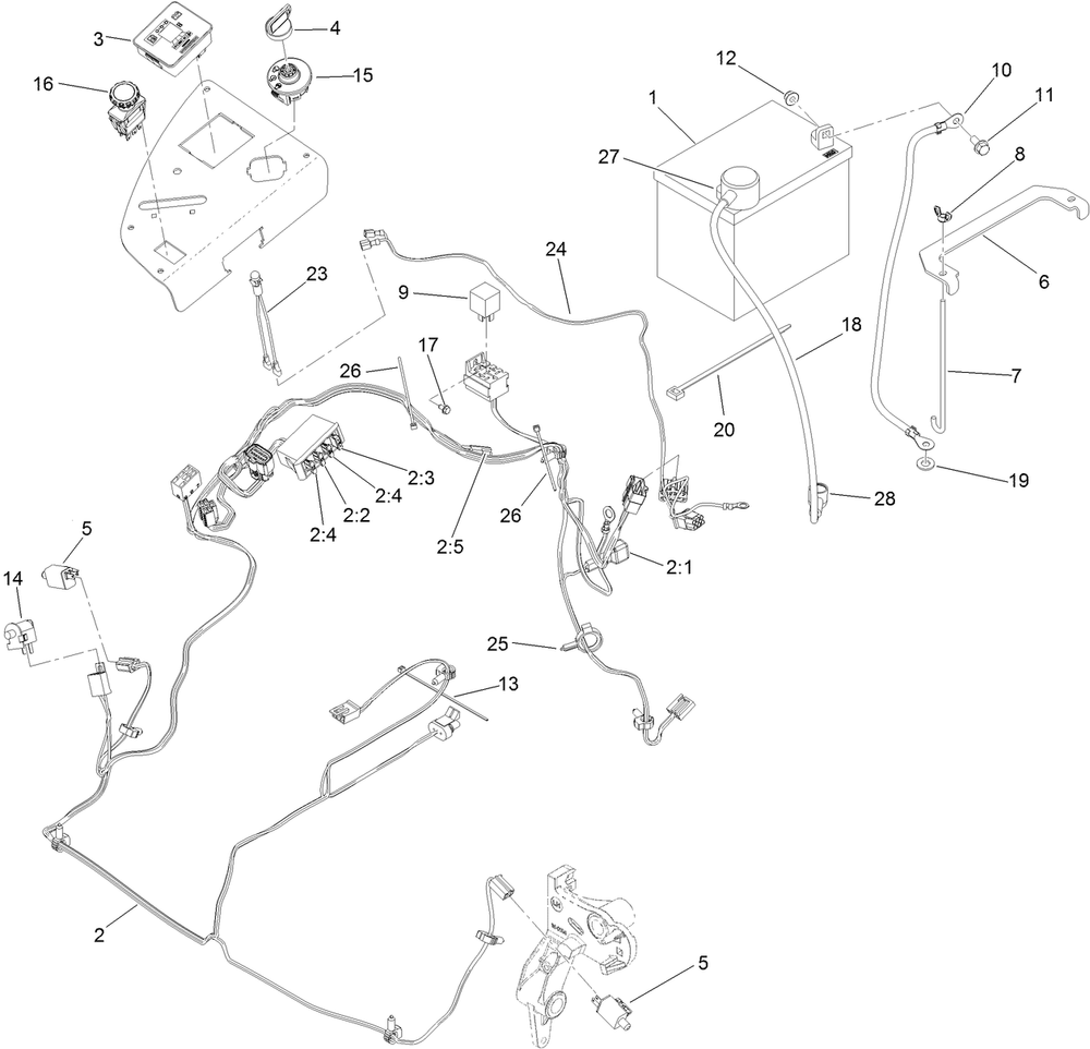 Electrical System Assembly Diagram and Parts List for 74930 316000001 - 316999999 Toro Lawn Tractor