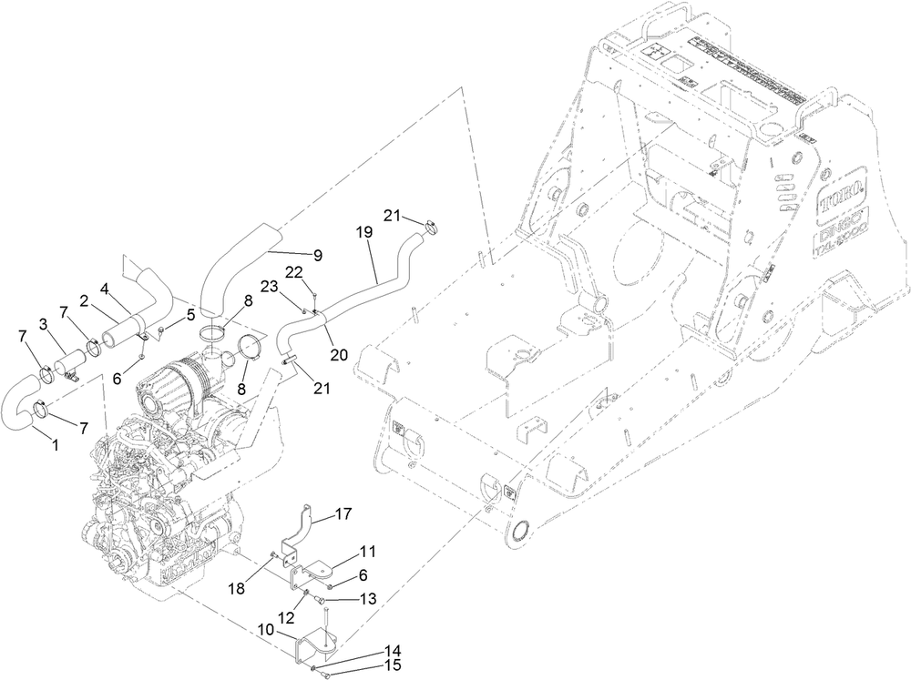 Engine Mount And  Air Intake Hose Assembly Diagram and Parts List for 22530 400000000 - 405539999 Toro Lawn Tractor Accessories