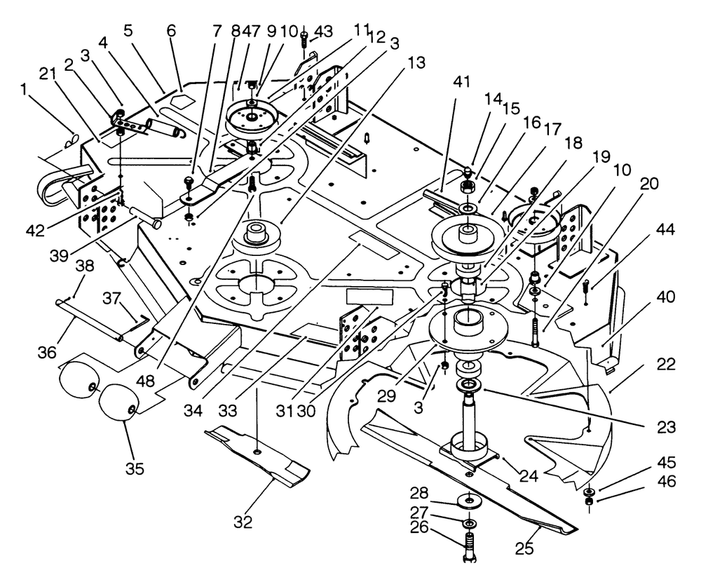Cutting Deck & Spindle Assembly Diagram and Parts List for 30548 2000001 - 2999999 Toro Lawn Mower