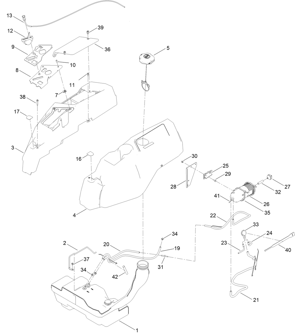 Body Styling And Fuel Tank Assembly Diagram and Parts List for 75310 407040000 - 409999999 Toro Lawn Tractor