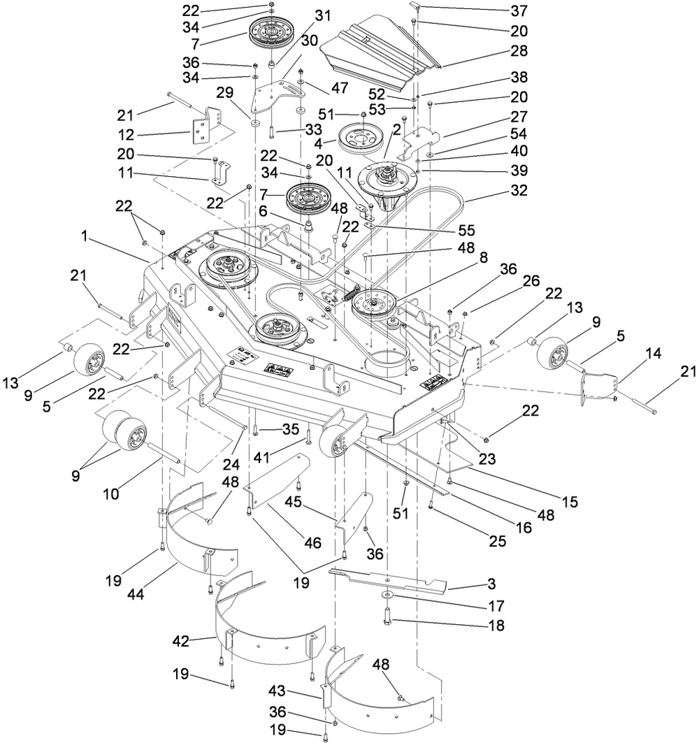 Deck Assembly Diagram and Parts List for 74279TE (310000001-310999999)(2010) Toro Lawn Tractor