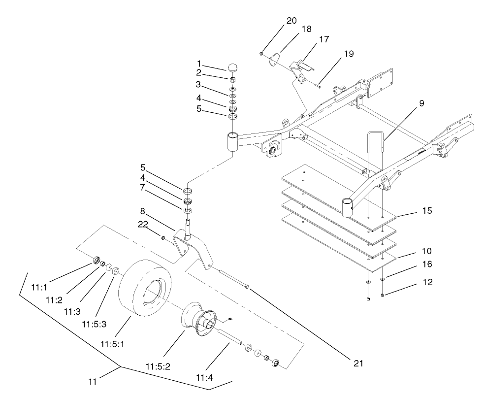 Caster And Wheel Assembly Diagram and Parts List for 74213 (220000001-220999999)(2002) Toro Lawn Mower