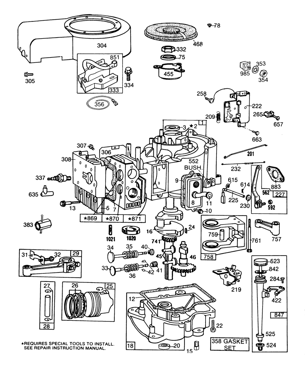 Engine Briggs & Stratton Model 253707-0157-01 Diagram and Parts List for 57360 7000001 - 7999999 Toro Lawn Tractor
