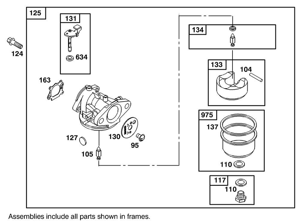 Carburetor Assembly Engine Gts-200 Diagram and Parts List for 105-1293  Toro Lawn Mower