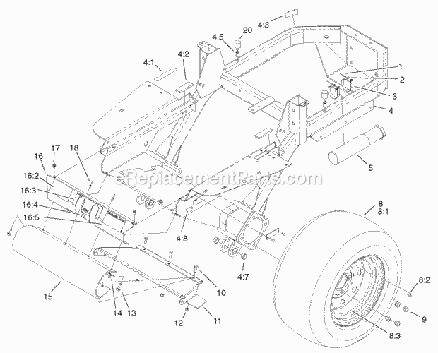 Traction Frame Assembly Diagram and Parts List for 74804TE 220000001-220999999 Toro Lawn Mower