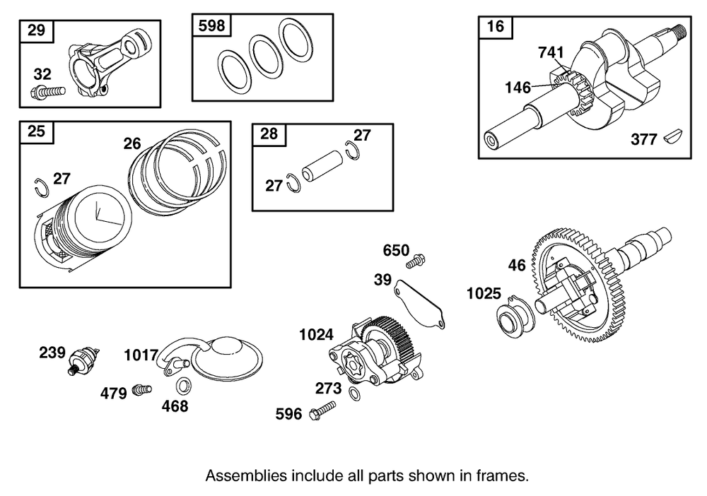 Crankshaft, Piston And Oil Pump Assembly Diagram and Parts List for 12004 220000001 - 220999999 Toro Lawn Tractor
