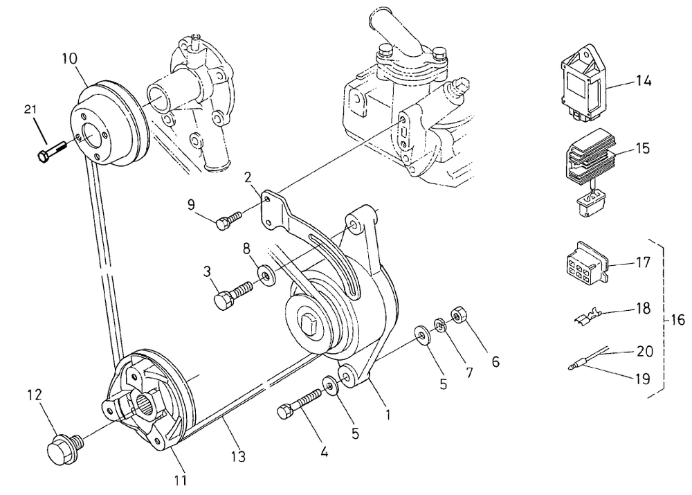 Dynamo And Pulley Assembly Diagram and Parts List for 22303 990001 - 999999 Toro Lawn Tractor Accessories