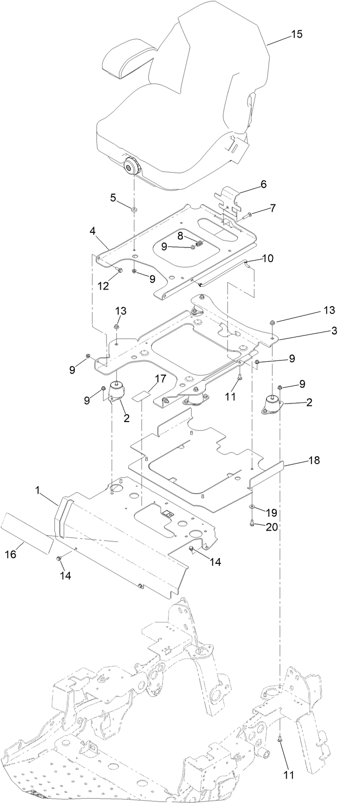 Seat Mounting Assembly Diagram and Parts List for 72065 413000000 - 999999999 Toro Lawn Tractor