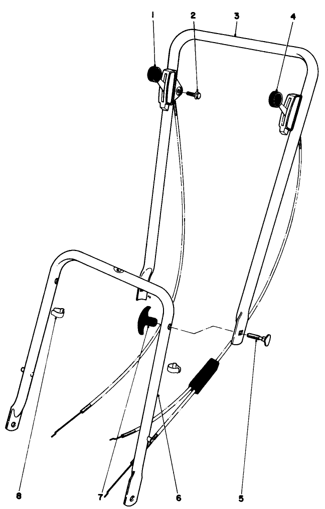 Handle Assembly Diagram and Parts List for 16655 7000001 - 7999999 Toro Lawn Mower