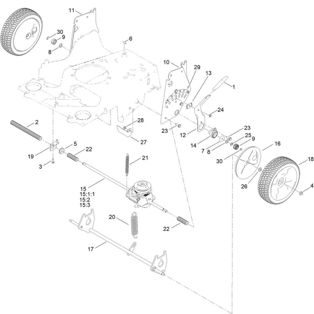 Rear Wheel And Height-Of-Cut Assembly Diagram and Parts List for 21491 400000000 - 999999999 Toro Lawn Mower