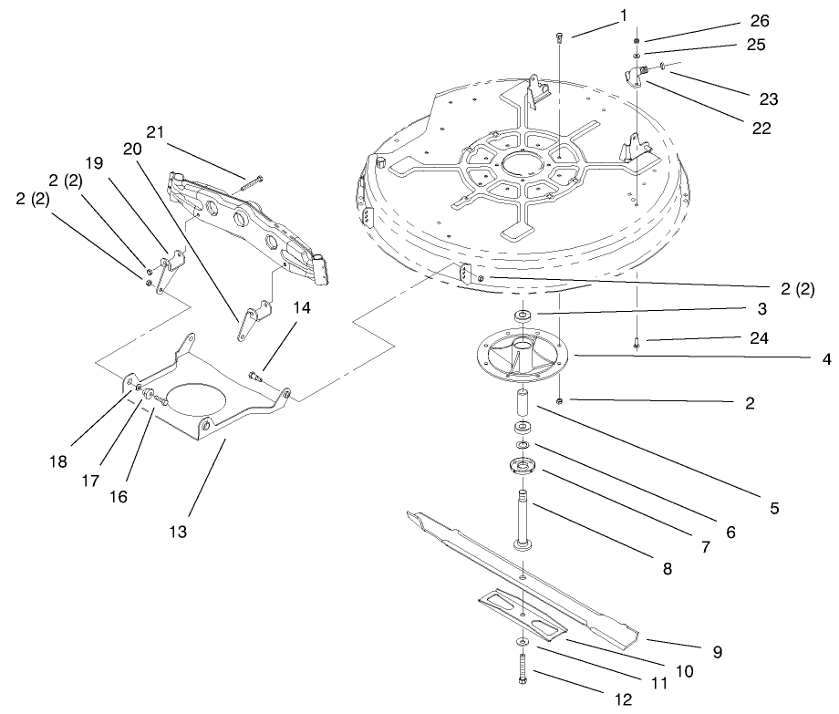32 Inch Deck Component Assembly Diagram and Parts List for 71209 9900001 - 9999999 Toro Lawn Tractor
