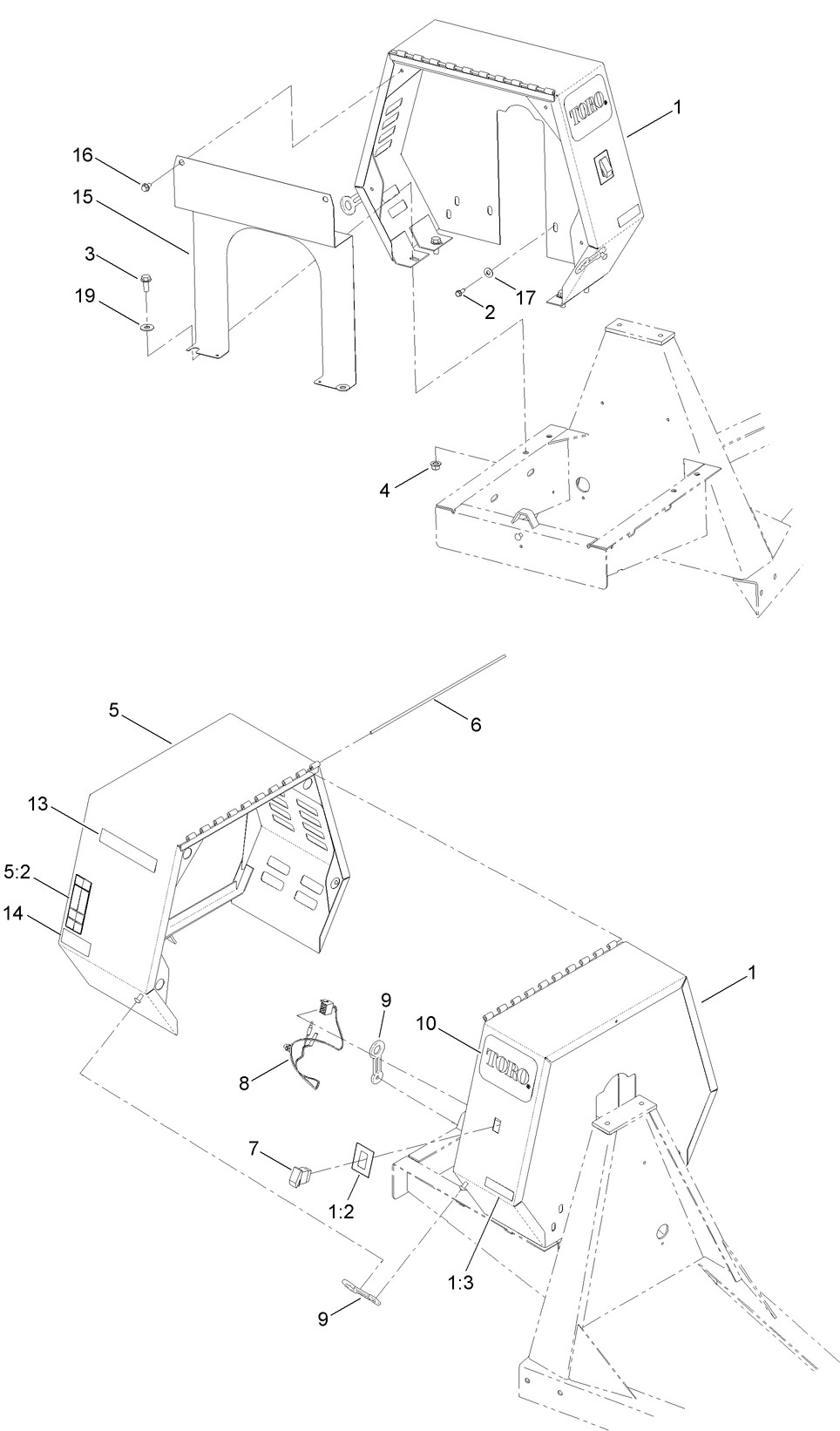Cowl Assembly Diagram and Parts List for 68006 400000000 - 401999999 Toro Cement Mixer