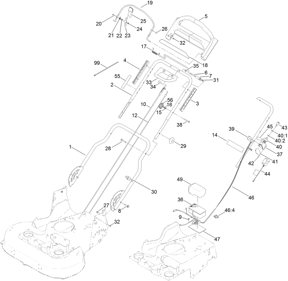 Handle Assembly Diagram and Parts List for 20977 316000001 - 316999999 Toro Lawn Mower