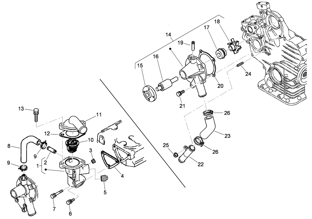 Water Flange And Thermostat Assembly Diagram and Parts List for 74274 (313000001-313999999)(2013) Toro Lawn Mower