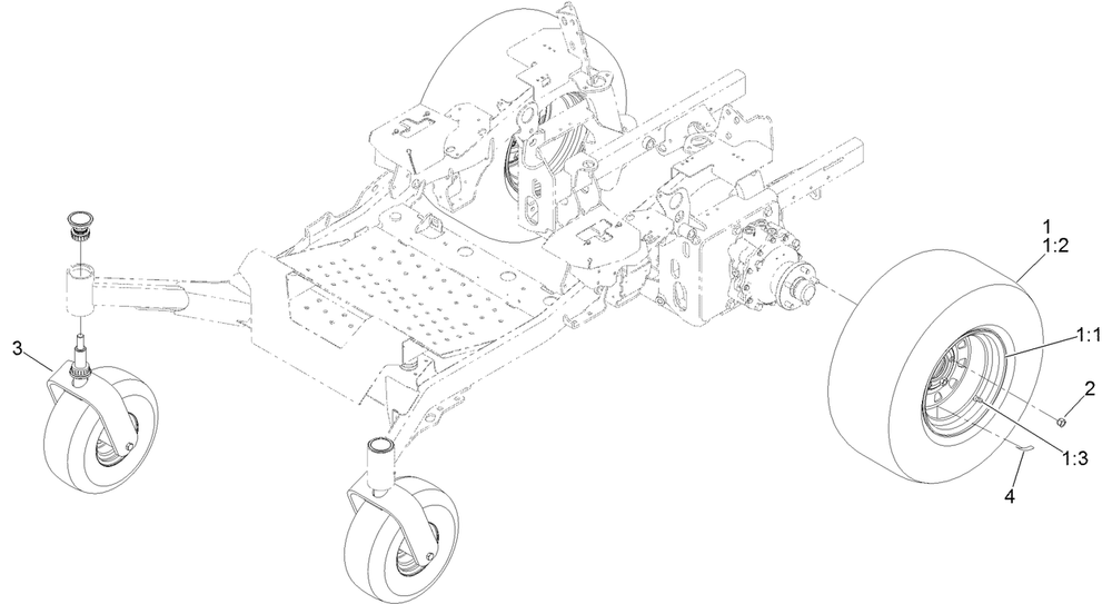 Rear Wheel And Caster Assembly Diagram and Parts List for 74072 403226744-404399999 Toro Lawn Mower
