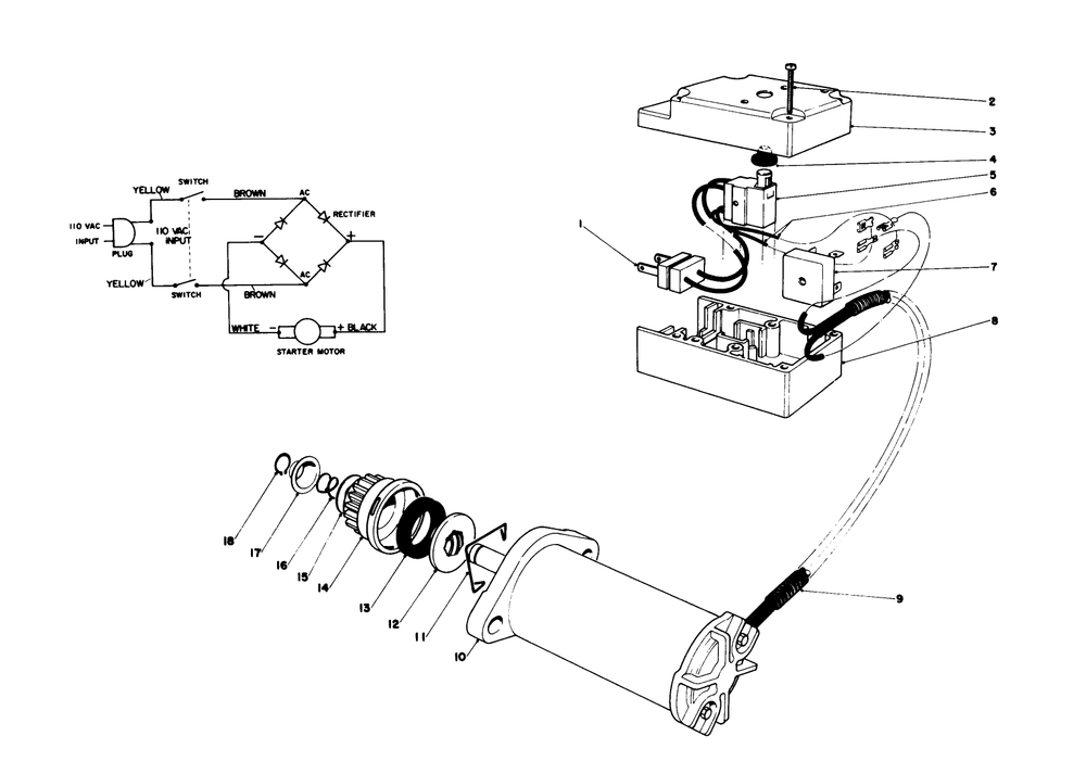 Starter Motor & Switch Assembly (Model 38130) Diagram and Parts List for 38130 1000001 - 1000350 Toro Snow Blower