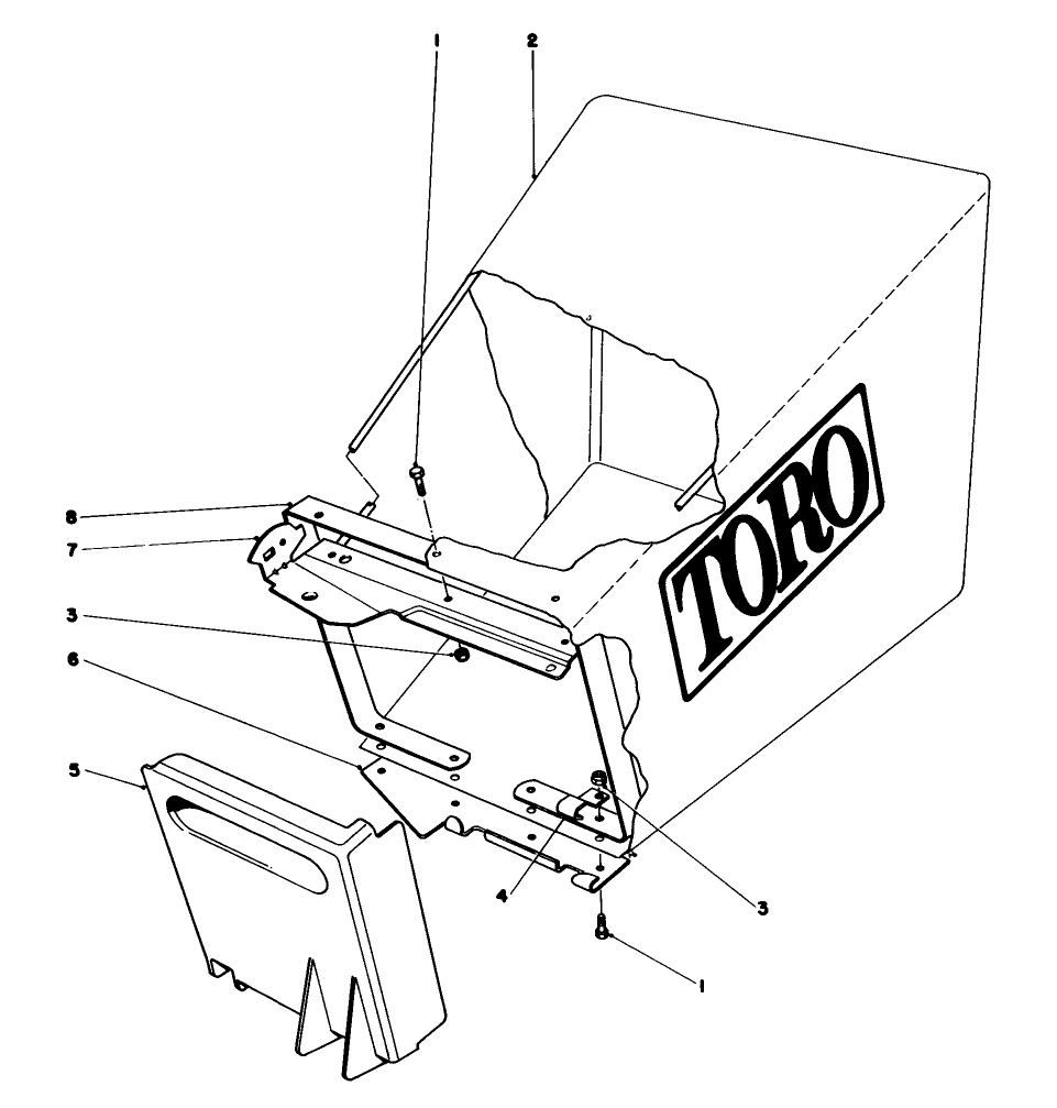 Grass Bag Assembly Diagram and Parts List for 20773 3000001 - 3999999 Toro Lawn Mower
