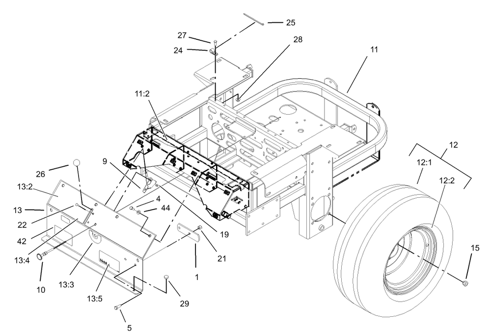 Main Frame Assembly Diagram and Parts List for 74213 (230006001-230999999)(2003) Toro Lawn Mower