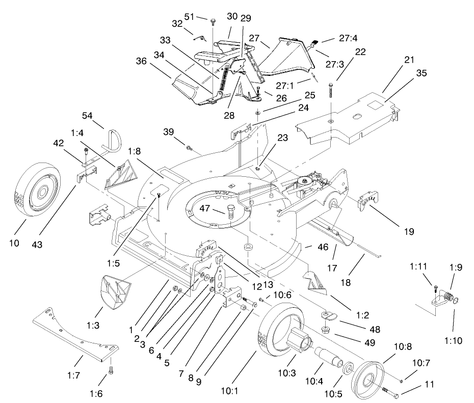Housing Assembly Diagram and Parts List for 22157 9900001 - 9999999 Toro Lawn Mower