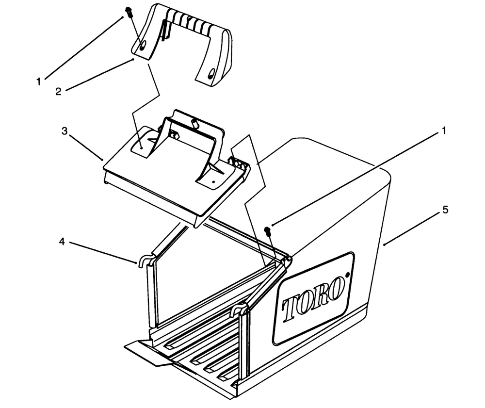 Grass Bag Assembly Diagram and Parts List for 26640B 4900001 - 4999999 Toro Lawn Mower