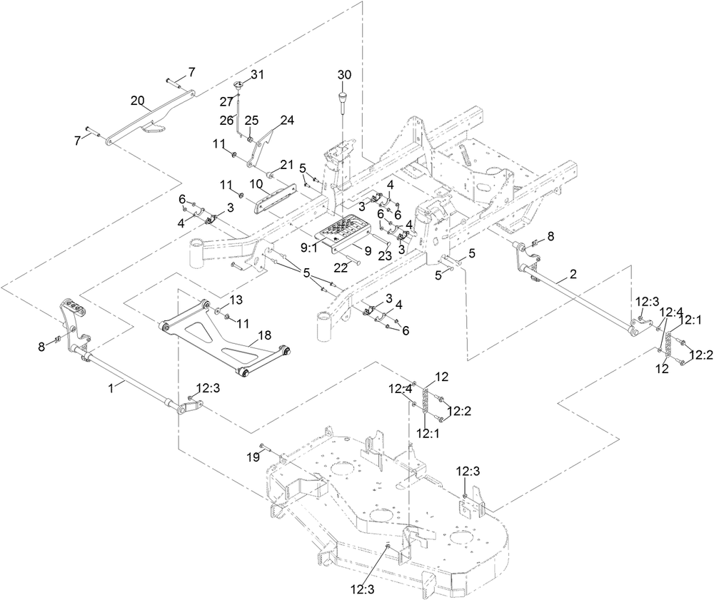 Deck Lift Assembly Diagram and Parts List for 74451 402100000-403350823 Toro Lawn Tractor