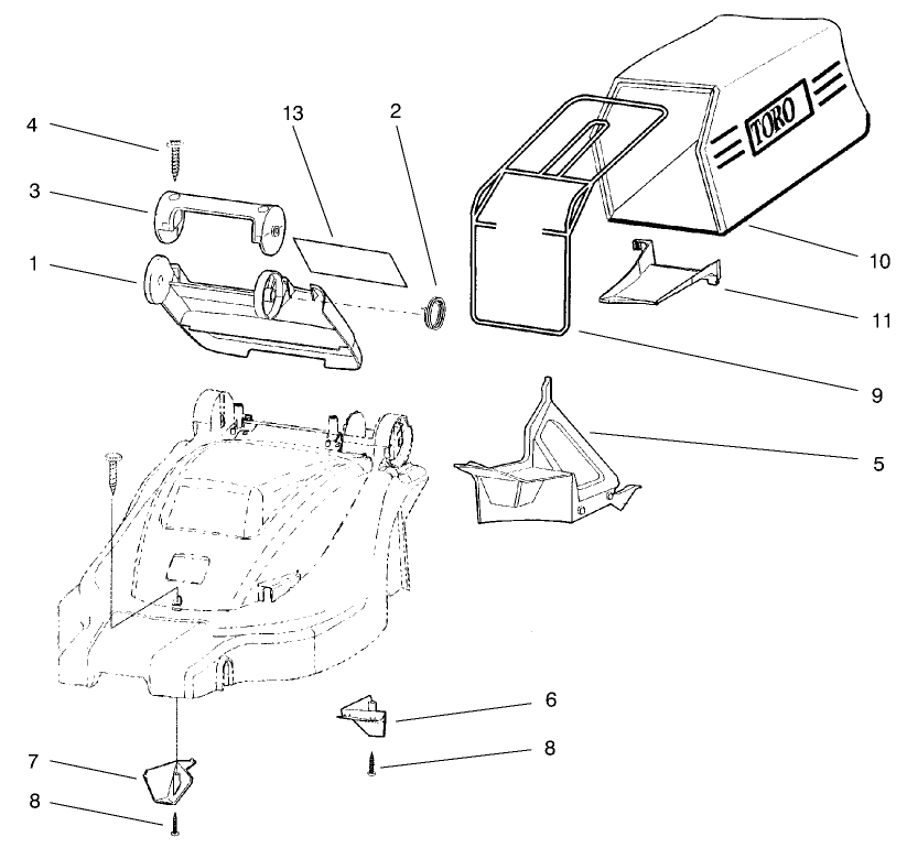 Bag And Recycling Assembly Diagram and Parts List for 21071 9900001 - 9999999 Toro Lawn Mower
