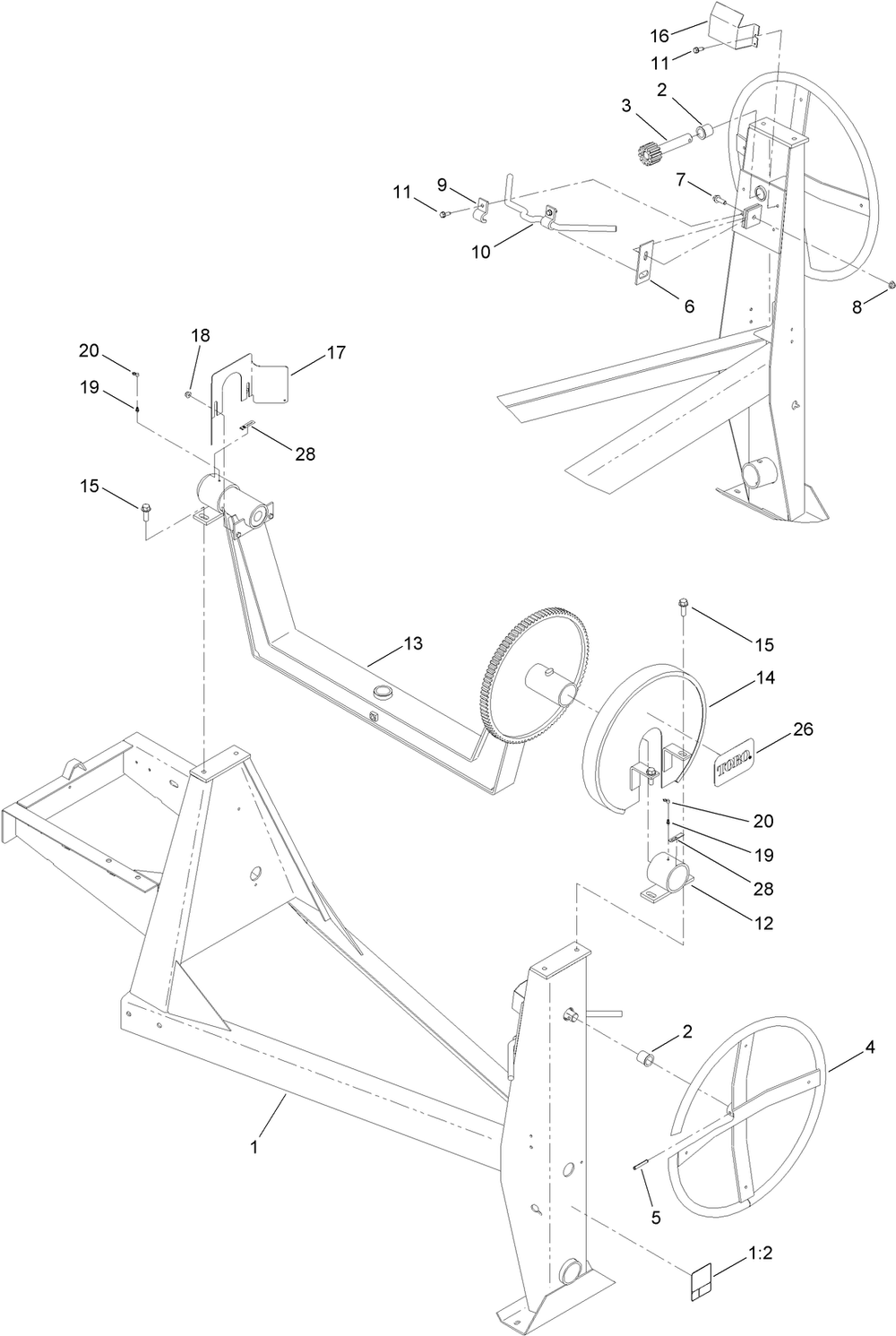 Frame And Yoke Assembly Diagram and Parts List for 68009 400000000 - 401999999 Toro Cement Mixer