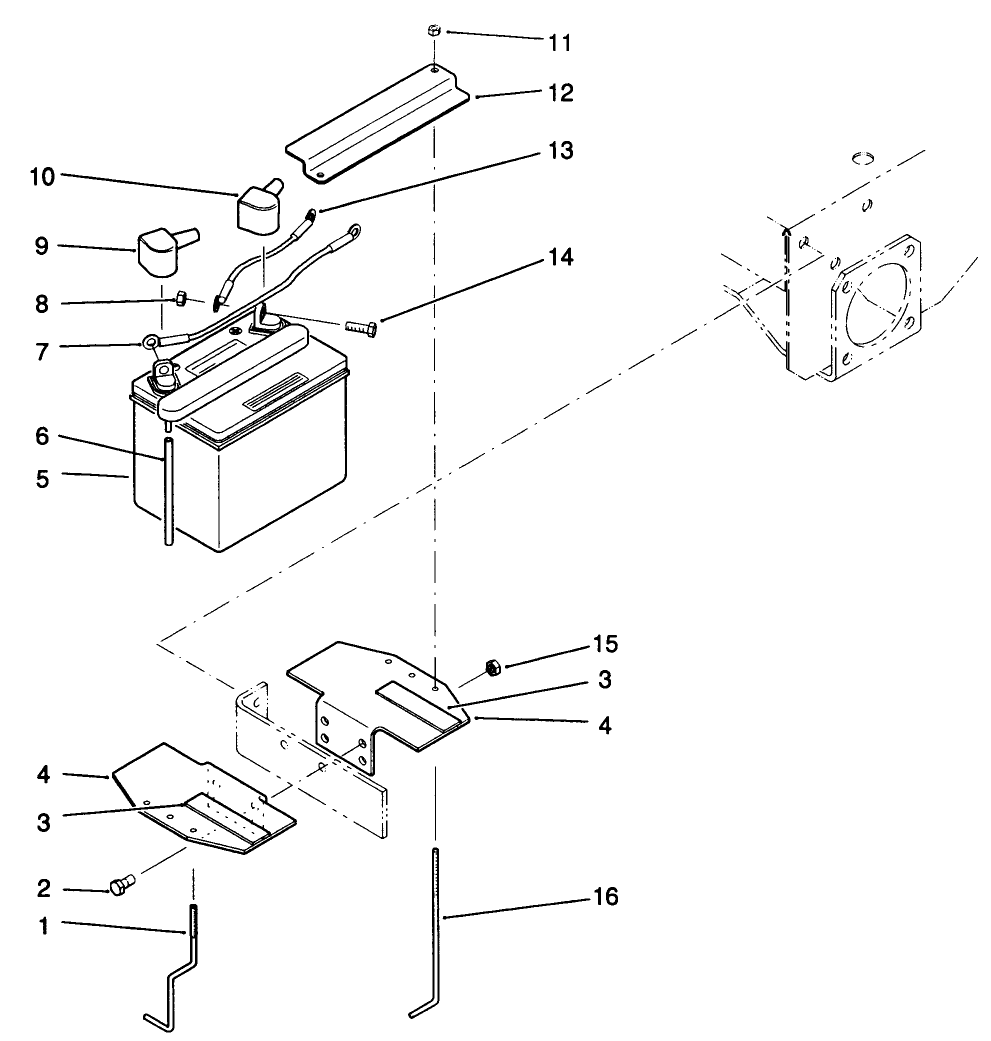 Battery Assembly Diagram and Parts List for 30180 200001 - 299999 Toro Lawn Tractor Accessories