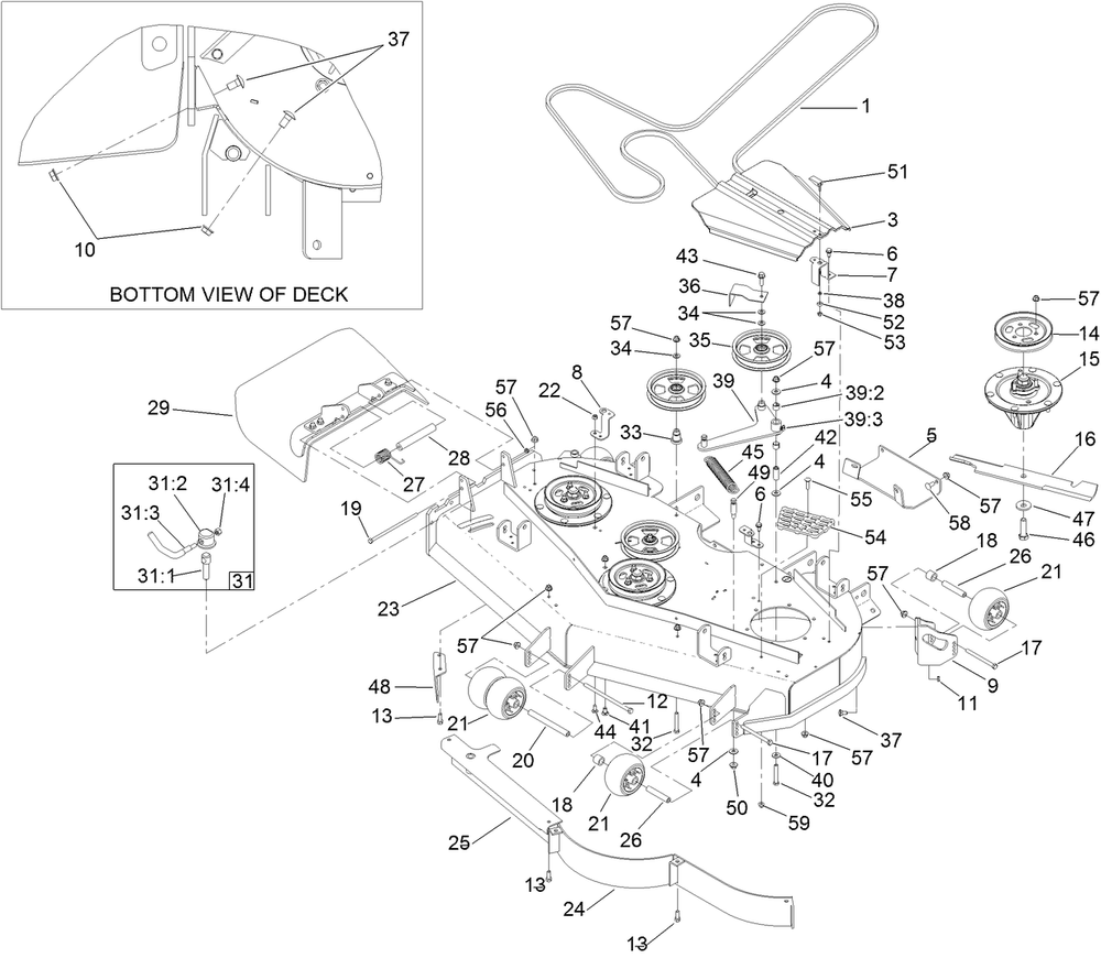 Deck Assembly Diagram and Parts List for 74266 401900000-402612749 Toro Lawn Mower