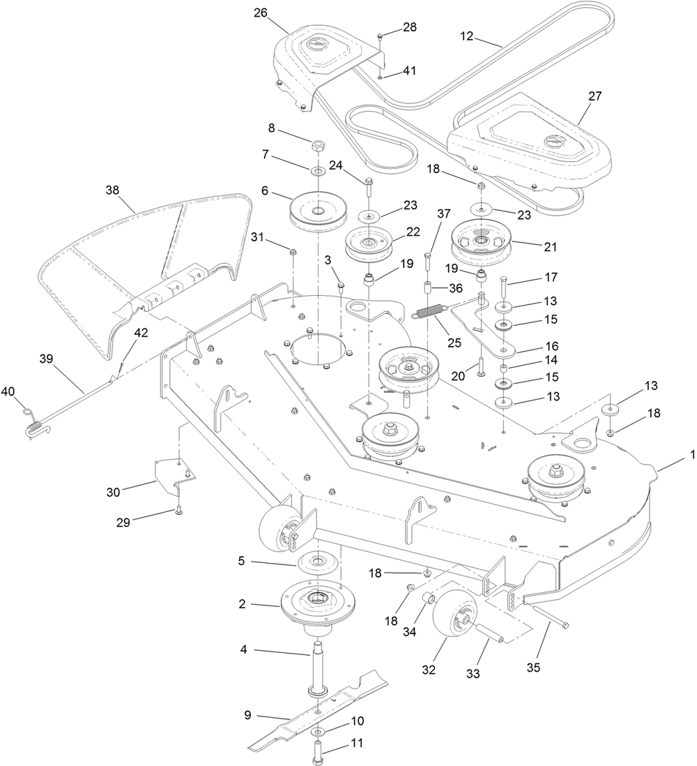 Deck Assembly Diagram and Parts List for 44427 406959873-406959896 Toro Lawn Mower
