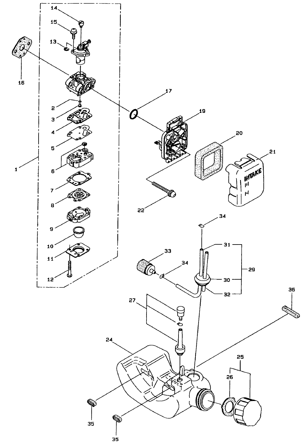 Carburetor Assembly Diagram and Parts List for 53009 990001 - 999999 Toro Trimmer