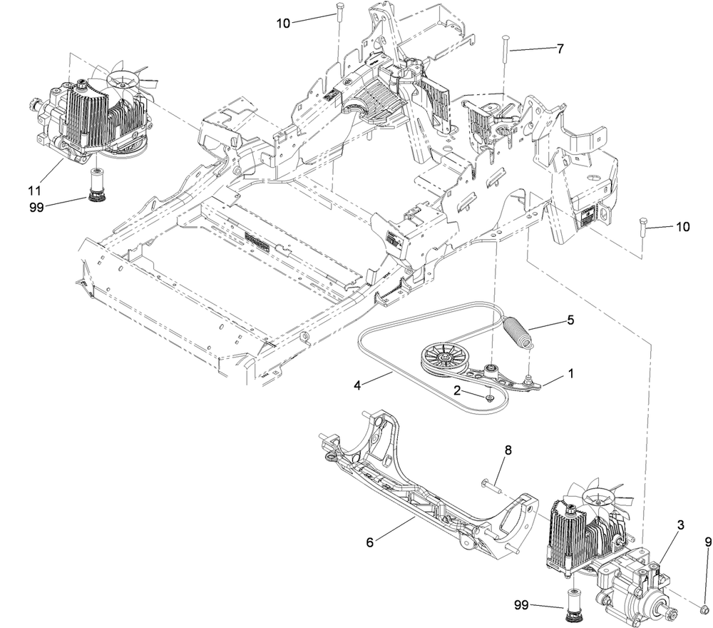 Hydraulic Pump, Idler And Belt Assembly Diagram and Parts List for 74923TE (290000001-290999999)(2009) Toro Lawn Mower