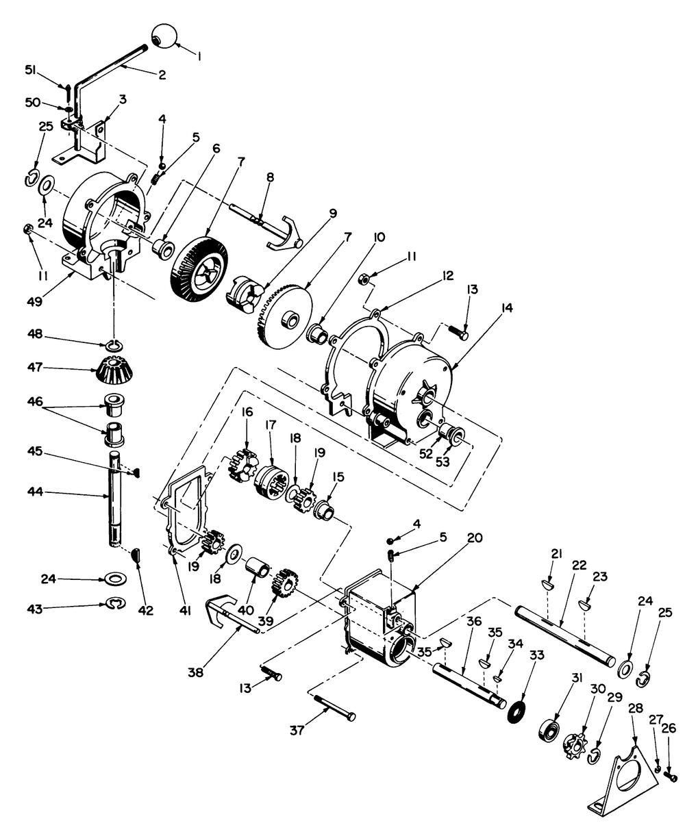 Figure 11. Transmission (Two-Speed) Diagram and Parts List for 57050 8000001 - 8999999 Toro Lawn Tractor
